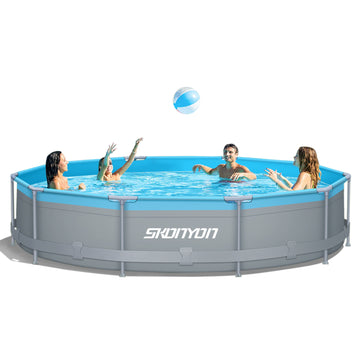 12 フィート x 30 インチ D 円形ソフトサイドプール、スチール金属フレームとポンプ付き